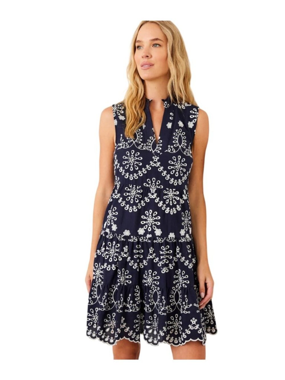 Karen Kane Eyelet Dress XL Petite Sleeveless Floral Embroidered Boho Nautical